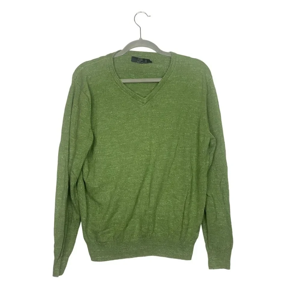 J. Crew Mens Breathable V Neck Long Sleeve Pullover Sweater Cotton L Green